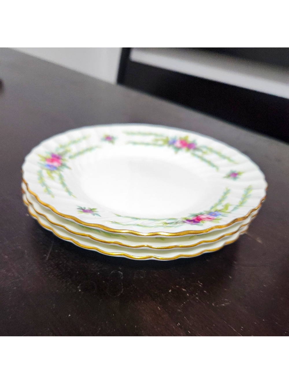 Minton Chiltern Floral Scalloped Bread Plates Set Of 3 Porcelain Round 6 in